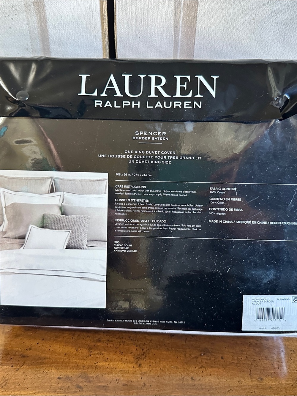 NIP Ralph Lauren Spencer King Duvet Cover White w Light Cornflower Blue Trim - Picture 2 of 11